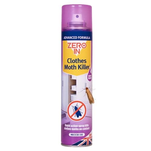 Image of Zero In Clothes Moths Killer Spray- Fast-Acting Insecticide with Prallethrin & 1R Trans Phenothrin - Kills Moths on Contact - For Wardrobes, Textiles & Clothes - Long-Lasting Moth Spray, 300ml Aerosol