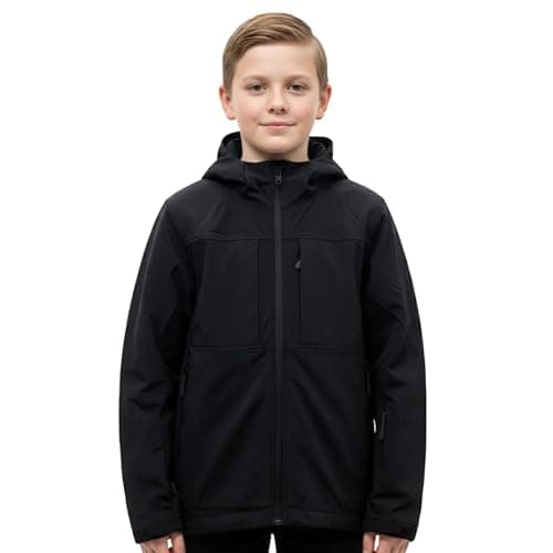 Image of A2Z 4 Kids Boys Softshell Jacket with Hood Water Resistant Windproof - Jacket Explorers Edge Black 13-14