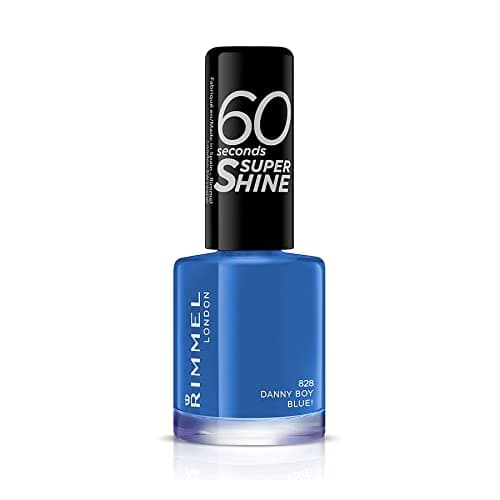 Image of Rimmel 60 Seconds Super Shine Nail Polish, 828 Danny Boy, Blue!, Quick-Dry Nail Polish, Ultra-Shiny Finish, Easy to Apply, Vibrant Colour, Long-Wearing, Improved Formula, Vegan, 8ml