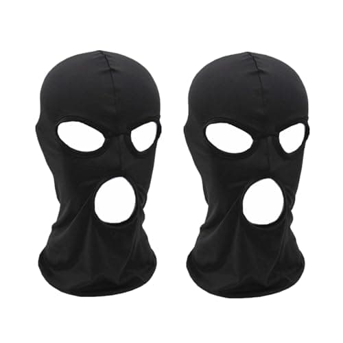 Image of Symphonyw Balaclava Ski Mask, Motorcycle Balaclava Men Black Thin Full Face Mask for Motorcycle Bike Hunting Cycling Skiing (UK, Alpha, One Size, 2 Pcs 3 Hole Black)
