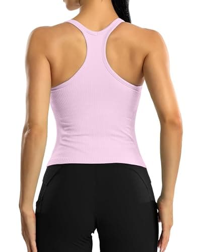 Image of ATTRACO Women's Crop Tanks with Built in Bras Gym Tank Tops Sport Yoga Athletic Vest Pink M