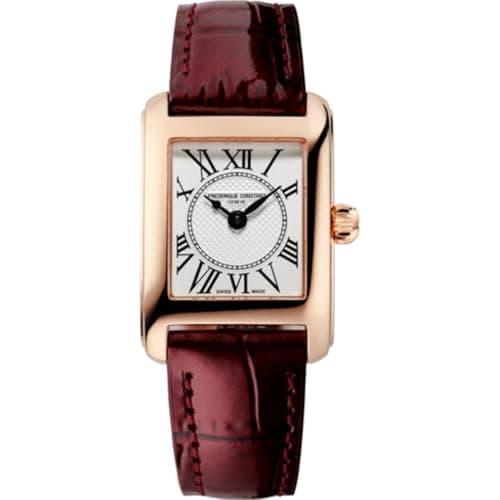 Image of Frederique Constant Women's Quartz Watch with White Dial Analogue Display and Red Leather Strap FC-200MC14