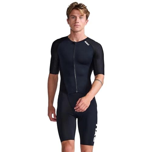 Image of 2XU Men's Aero Front Zip Trisuit Sleeved, Black/White, Small