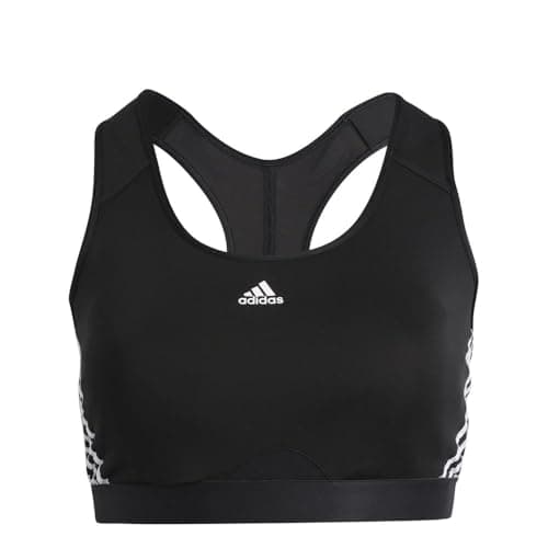 Image of adidas Women's Powerreact Training 3-Stripes Medium Support (Plus Size) Sports Bra, Black/White, XXL