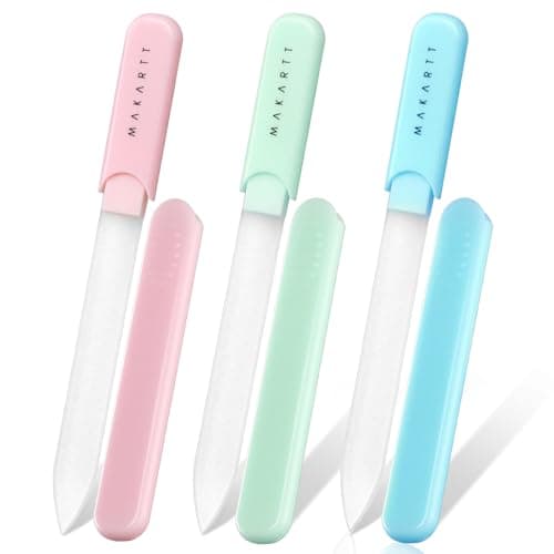Image of Makartt Nail Files - Glass Nail Files for Natural Nails, Double-Sided Reusable Sandblasted Fingernail Buffers with Case for Shape & Smooth Finish, Portable Manicure Gift Set, 3pcs Pink Green Blue