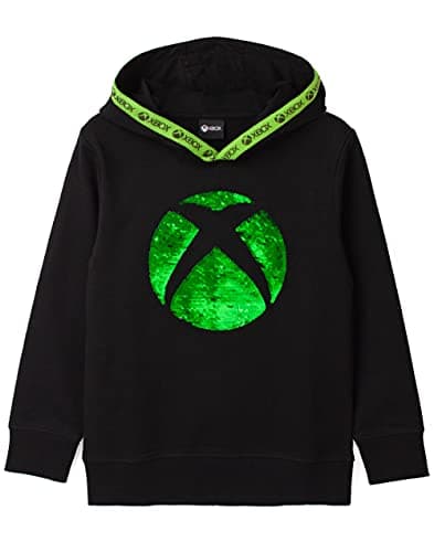 Image of Xbox Hoodie For Boys & Girls | Kids Green Silver Game Flip Sequin Hooded Sweater | Childrens Gamers Jumper Clothing Merchandise 11-12 Years