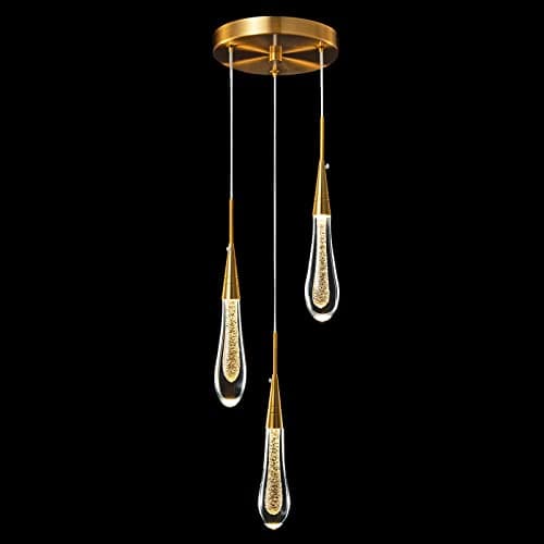 Image of ZenithBeam Kitchen Light Fixtures Ceiling Dimmable LED Modern Gold Pendant Light Mini Teardrop Crystal Pendant Light for Kitchen Island Bedroom Hallway Entryway (3-Light)