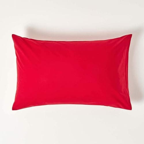 Image of HOMESCAPES Red Pure Egyptian Cotton Pillowcase Standard Size 200 TC 400 Thread Count Percale Equivalent Housewife Pillow Case Pack of 2
