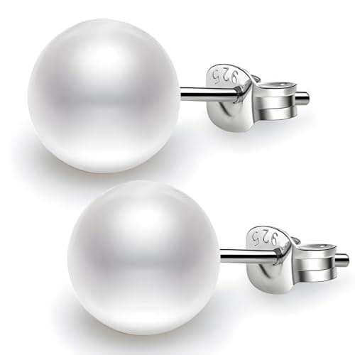 Image of MOTIBACK S925 Sterling Silver Pearl Stud Earrings for Women Girls with Elegant White Pearl 10mm