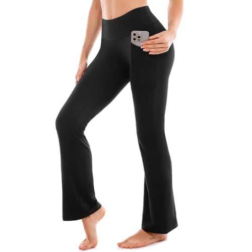 Image of SINOPHANT Yoga Pants for Women Flared Leggings High Waisted Bootcut Trousers Womens Gym Wide Leg Workout Stretchy Black L 28inch