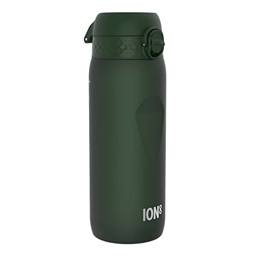 Image of Ion8 Sports Water Bottle, 750 ml/24 oz, Leak Proof, Easy to Open, Secure Lock, Dishwasher Safe, BPA Free, Flip Cover, Carry Handle, Soft Touch Contoured Grip, Easy Clean, Odour Free, Dark Green