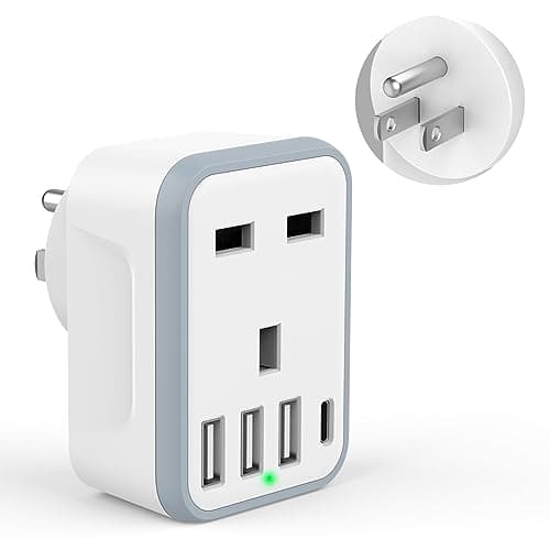 Image of UK to US Plug Adaptor, USA Travel Adapter with 3 USB &1 USB C Ports (17W Fast Charger), 5 in 1 US Plug Adapter from UK to USA, Canada, Thailand, Mexico, Colombia (Type B)