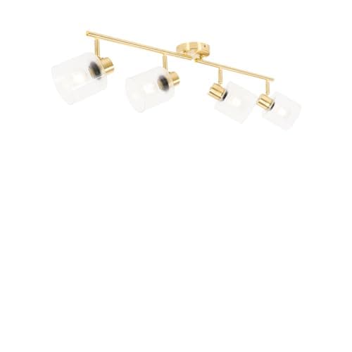 Image of Qazqa - Ceiling Spotlight Gold with Glass 4-Light Adjustable - Laura- - Art Deco - Suitable for LED E27 | 4 Way Light - Glass Surface-Mounted spotway Light - Suitable for Living Room I Kitchen I Bed