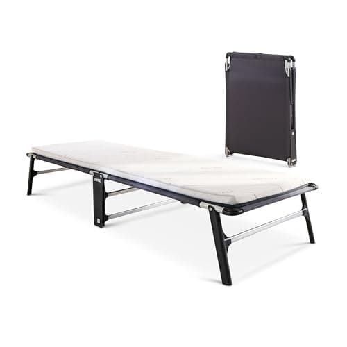 Image of JAY-BE CE70 Compact Folding Bed with Comfort Mattress, Single, Slim Fold Out Guest Bed, 360° Castors, Anti-Tip Legs, Space Saving Design 10cm Width Folded (Single)