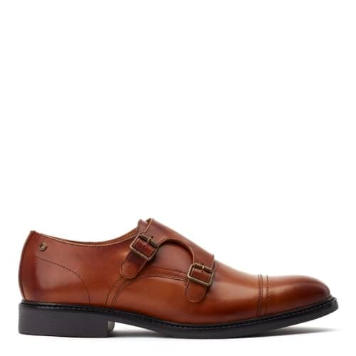 Image of Base London Mens Diablo Waxy Tan Leather Double Monk Strap Shoes UK 11