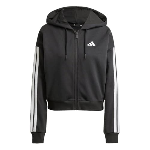 Image of adidas Women's ESSENTIALS 3-STRIPES FRENCH TERRY FULL ZIP HOODIE, Black/White, M