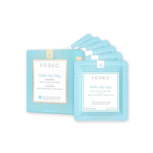 Image of FOREO Make My Day UFO Activated Facial Mask for Dry Dehydrated Skin, 7 pack, Moisturizing & Anti-pollution, Hyaluronic Acid & Red Algae, Clean Formula, Cruelty-free, Compatible with all UFO devices