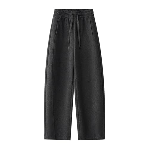 Image of Womens Elastic High Waist Sweatpants Rhinestone Wide Leg Banana Pants Casual Loose Joggers Lounge Trousers Dark Gray