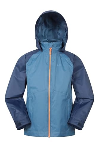 Image of Mountain Warehouse Torrent II Kids Waterproof Jacket - Ripstop Outer Rain Coat, Taped Seams, Mesh Lined, Zipped Pockets - Spring Summer, Travelling, Camping Blue (Lightweight) Kids Size 11-12 Years