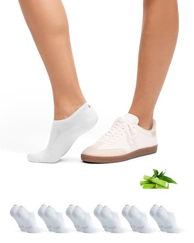 Image of DANISH ENDURANCE No Show Bamboo Socks, Low Cut Trainer Socks, Invisible, for Men and Women, Unisex, 6 Pack, White, 3-5