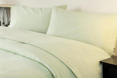 Image of Belledorm Soft Brushed Cotton Fitted Bed Sheet with matching FREE 2 x Pillow cases, 100% Brushed cotton Flannelette, 30cm depth, cosy, warm comfortable bedding set (Single Size, Apple Green)