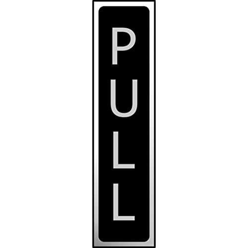 Image of Metal Self Adhesive Sign - Pull - Black with Silver Text - 200mm x 50mm