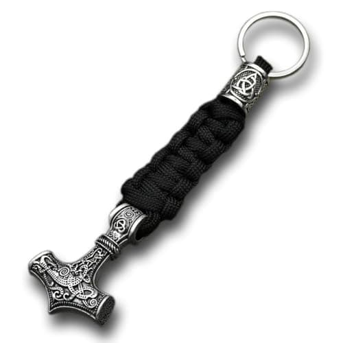 Image of Thor Hammer Mjolnir Keyring Valknut Trinity Amulet Viking Runes Keychain Gift