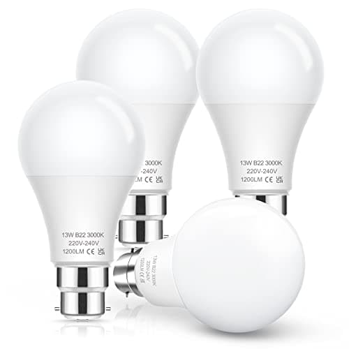 Image of EvaStary Bayonet Light Bulb 100 Watt Equivalent, B22 13W LED 3000K Soft Warm White, 1200LM Cap Type, BC GLS Energy Saving Bulbs for Home Lighting Incandescent Bulb, Non-dimmable, 4 Pack