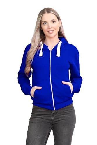 Image of janisramone® Ladies Fleece Jackets Full Zip up With Pockets, Long Sleeves Plain Womens Hoodie, Warm Fleece Zip up Hoodie Women for Autumn and Winters, Solid Colors Hoodies Size 8-22 Royal Blue