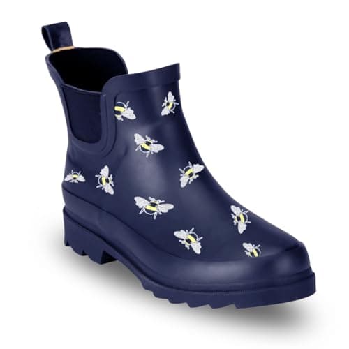Image of TOSH Ladies Chelsea Ankle Wellingtons Boots Short Pull On Waterproof Rubber Womens Riding Equestrian Wellies (Navy Bumble Bee, UK Footwear Size System, Adult, Women, Numeric, Medium, 4)