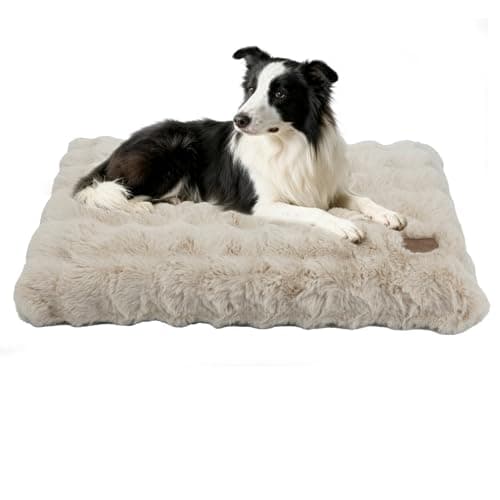Image of BingoPaw Large Dog Bed Washable: Calming Crate Mattress with Removable Cover and Anti-Slip Bottom, Fluffy Anti Anxiety Water Resistant Pet Beds, Puppy Pillow Cushion Beige, 90x60x10 cm
