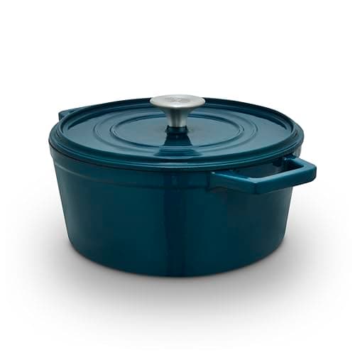 Image of Barbary & Oak Nattura 20cm/2.2L Capacity Round Cast Iron Casserole/Dutch Oven/Cooking Pot with Durable Enamel Interior, Self-Basting Lid, Induction Compatible, Agave, BO800320AGV