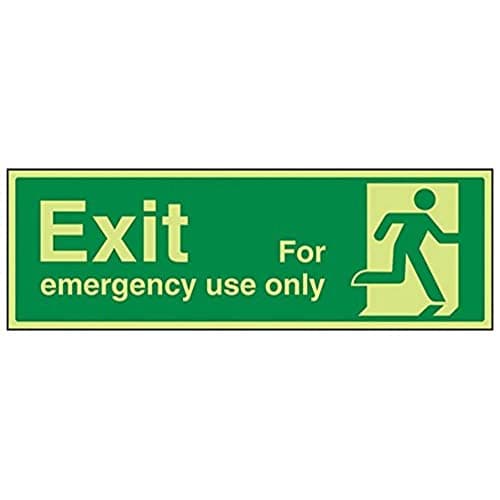 Image of VSafety 21013BJ-G Safe Condition Exit Sign, Exit For Emergency Use Only Man Right, Landscape, 1 mm Glow In The Dark Plastic, 450 mm x 150 mm, Green