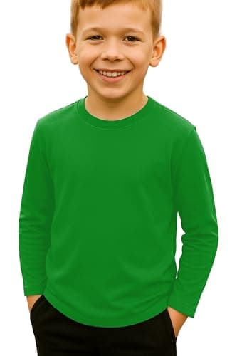 Image of Re Tech UK - Kids Long Sleeve T Shirt for Boys and Girls | Lightweight Crewneck Tee for Layering or Everyday Wear | Plain, Stretchy, Soft Touch Top for School, Play or Lounging (Jade Green, 11-12)
