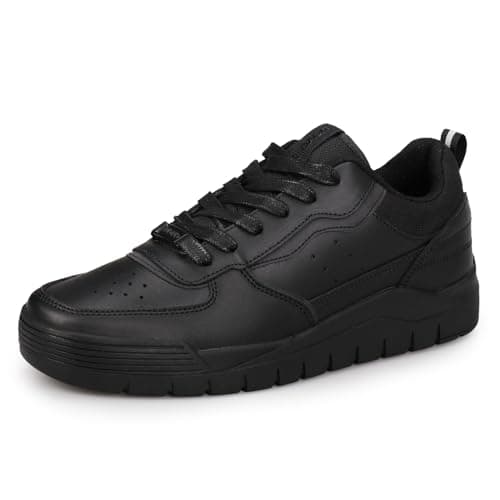 Image of UOVO Men's Leather School Shoes Black Basketball Trainers Lace-Up Sneakers for Boys Uniform Size 6 UK (39 EU)