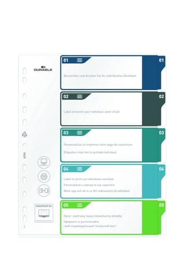 Image of Durable Index Set 1-5 A4+ Portrait - Writable Index Organisation Sheet - 100% Recyclable - Perfect For Organising A4 Documents - Multicoloured