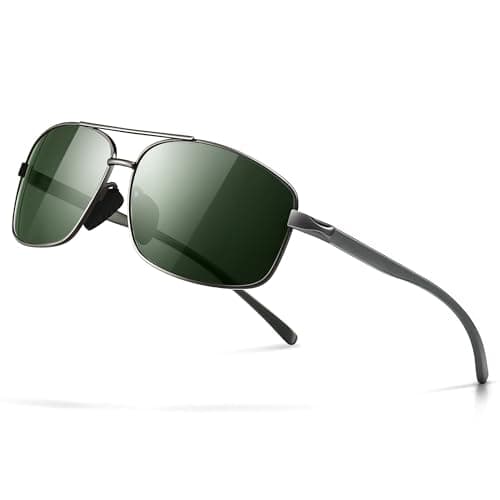 Image of SUNGAIT Lightweight Rectangular Polarized Sunglasses UV400 Protection (Gunmetal Frame Green Lens, 62) 2458 QKMLV UK
