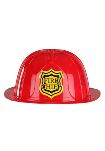 Image of Firefighter Helmet Costume Accessory for Adults - Red Plastic Fire Chief Hat for Halloween Party or Fireman Outfit Standard