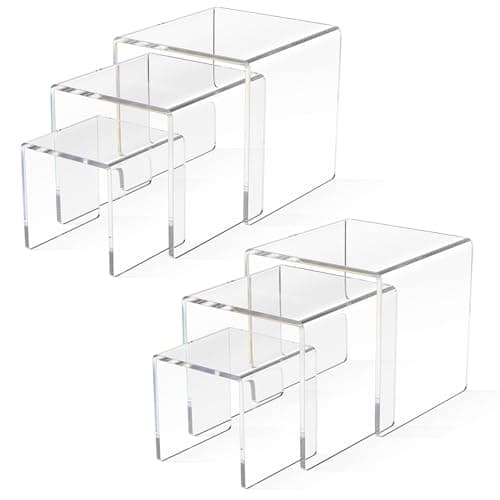 Image of AITEE Clear Acrylic Display Risers: 2 Sets Tiered Display Stand for POP Figures Display, Jewelry Display Riser, Cupcakes Sweet Display Holder Stand, Retail Displays Bridge Showcase - 3"x4"x5"