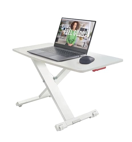 Image of Leitz Standing Desk Converter, Compact Ergonomic Height Adjustable Stand For Computer Screens, Monitors & Laptops, Slimline & Saves Space, 700 x 350 mm, Ergo Cosy Range, White & Grey, 65330085