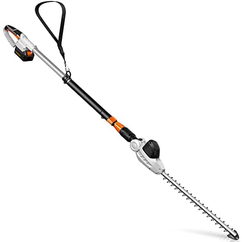 Image of VonHaus Pole Hedge Trimmer Cordless – Long Reach Telescopic Extendable Cutter for Hedges, Bushes, Branches, Shrubs – 40V Battery, Charger, Shoulder Strap, 90° Adjustable Head, Dual Action Blades