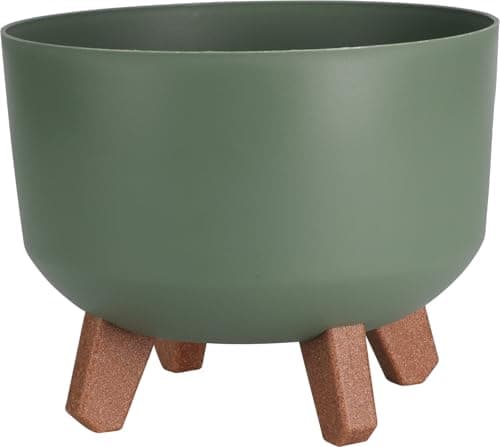 Image of Muddy Hands Decorative Plant Pot with Legs Indoor Home Outdoor Garden Round Flower Planter Stand Holder Cover (Green, Ø 24cm)
