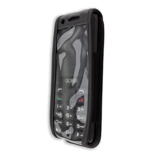 Image of caseroxx Leather-Case with belt clip compatible with Alcatel 20.38X made from genuine leather, Pouch with belt clip and viewing window in black