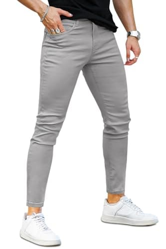 Image of GINGTTO Slim Fit Jeans for Men Skinny Stretch Jean Men's Taper Leg Fashion Denim Pants Grey 30