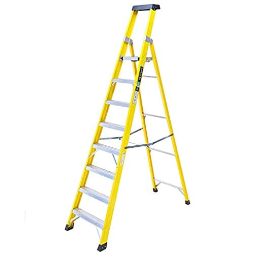 Image of TB Davies 1236-008 Trade Electrician Platform Step Ladders, 8 Tread, Platform Height 1.9m, GRP Fibreglass, Built-in Tool Tray, 150kg Work Load, EN131