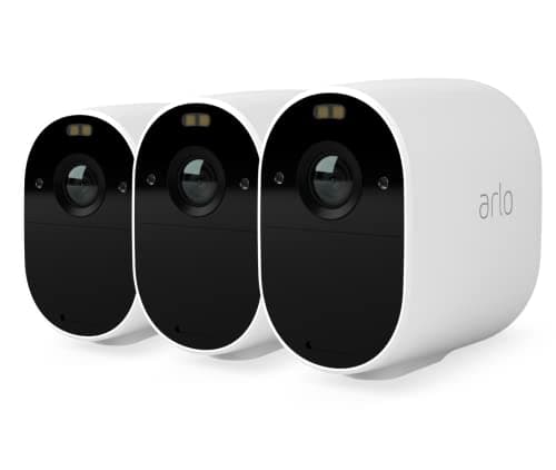 Image of Arlo Essential Security Camera Outdoor, 1080p HD, Wireless CCTV, 3 Cam Kit, No Hub Needed, Colour Night Vision, 2-Way Audio, 6-Month Battery, Free Trial of Arlo Secure Plan, White