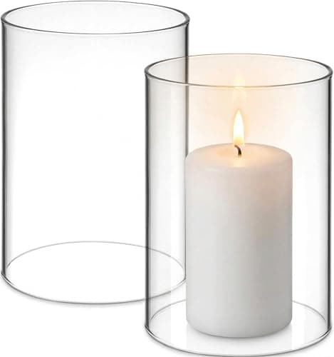 Image of ABOOFAN Set of 2 Hurricane Candle Holder Sleeve, 7x10cm Clear Glass Chimney Tube for Pillar Candle, Open Ended Shade for Wedding Party Table Centerpiece & Outdoor Patio