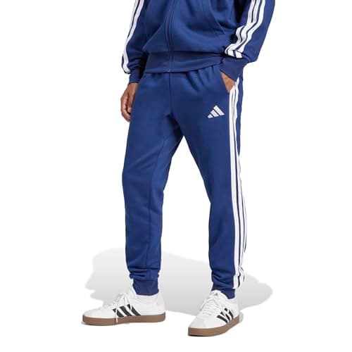Image of adidas Men's Essential Three Stripes Fleece Pant, Dark Blue/White, L