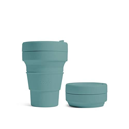 Image of STOJO On-The-Go Collapsible Coffee Cup - 12oz / 355ml - Reusable & Foldable Silicone Travel Mug with Lid - Portable, Pocket Size - Dishwasher Safe - Eucalyptus