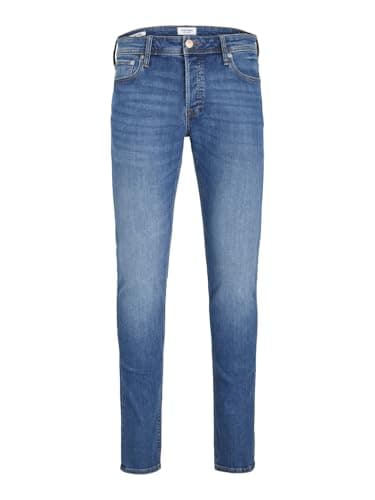 Image of JACK & JONES Mens Blue Jeans Slim Fit Button Fastening Low Rise Strech Jeans for Men, Blue Denim, 28W / 30L
